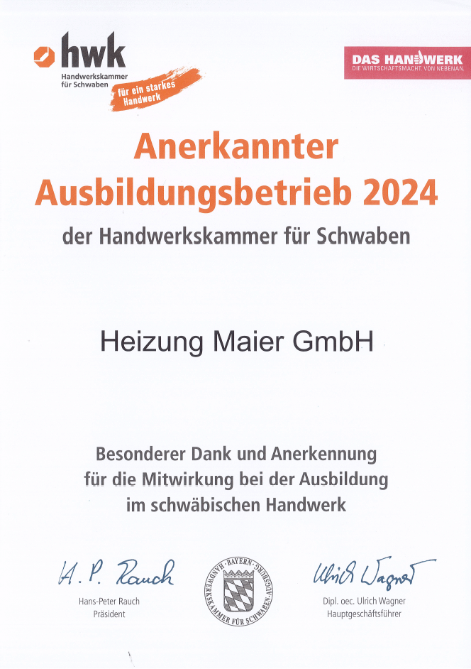 Heizung Maier Ausbildungsbetrieb 2024